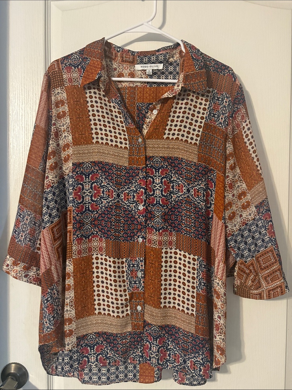 Rose & Olive Multi-Color Patchwork Button-Up Shirt